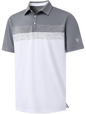 MenA- WhiteDry Fit Polo Shirt Color Block Chest Print Moisture Wick